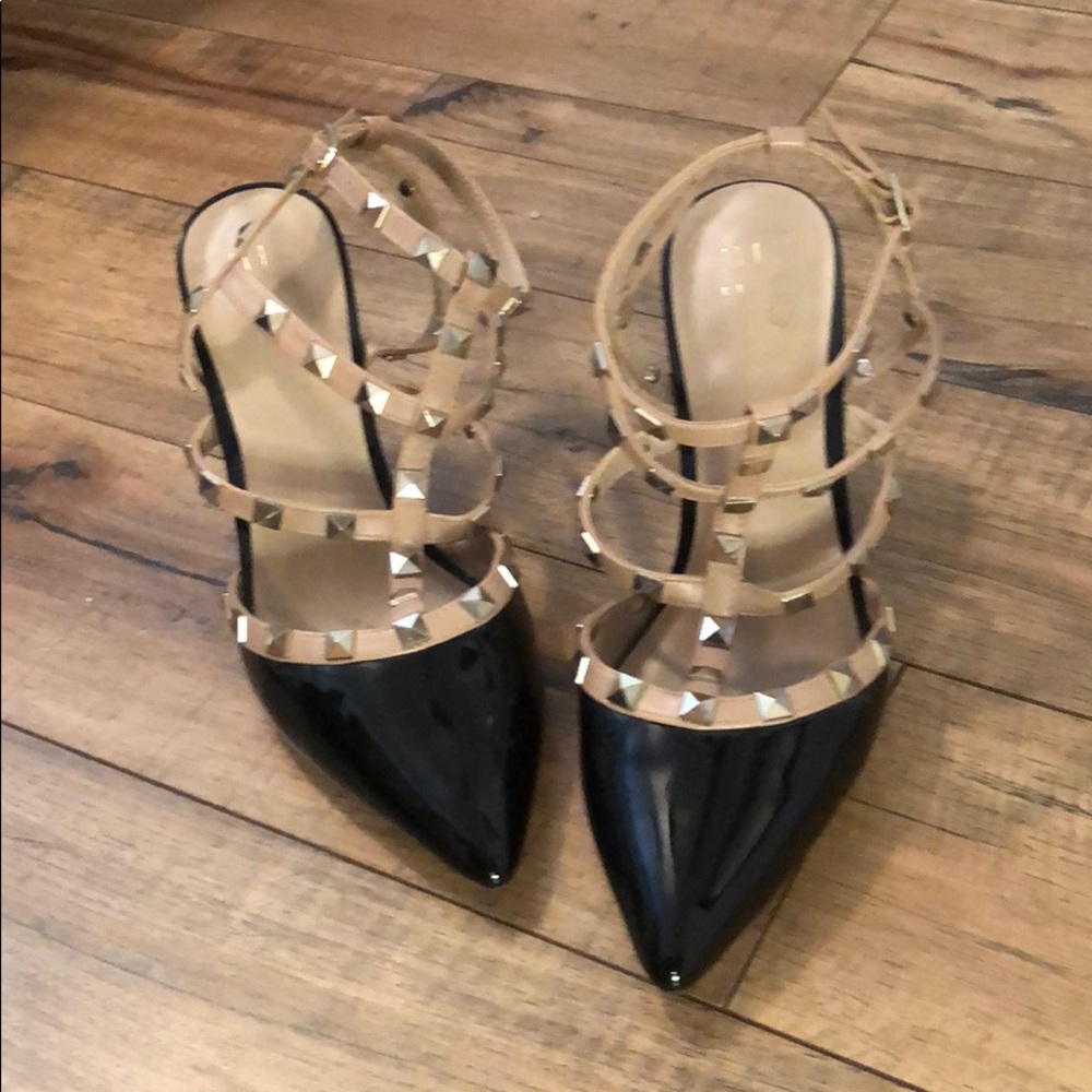 Nude and Black Studded Heels